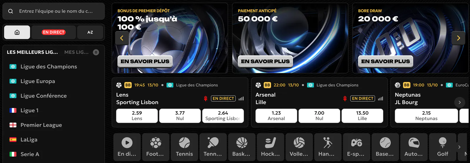 Paris sportifs en ligne et cotes d'événements Spinsy Casino